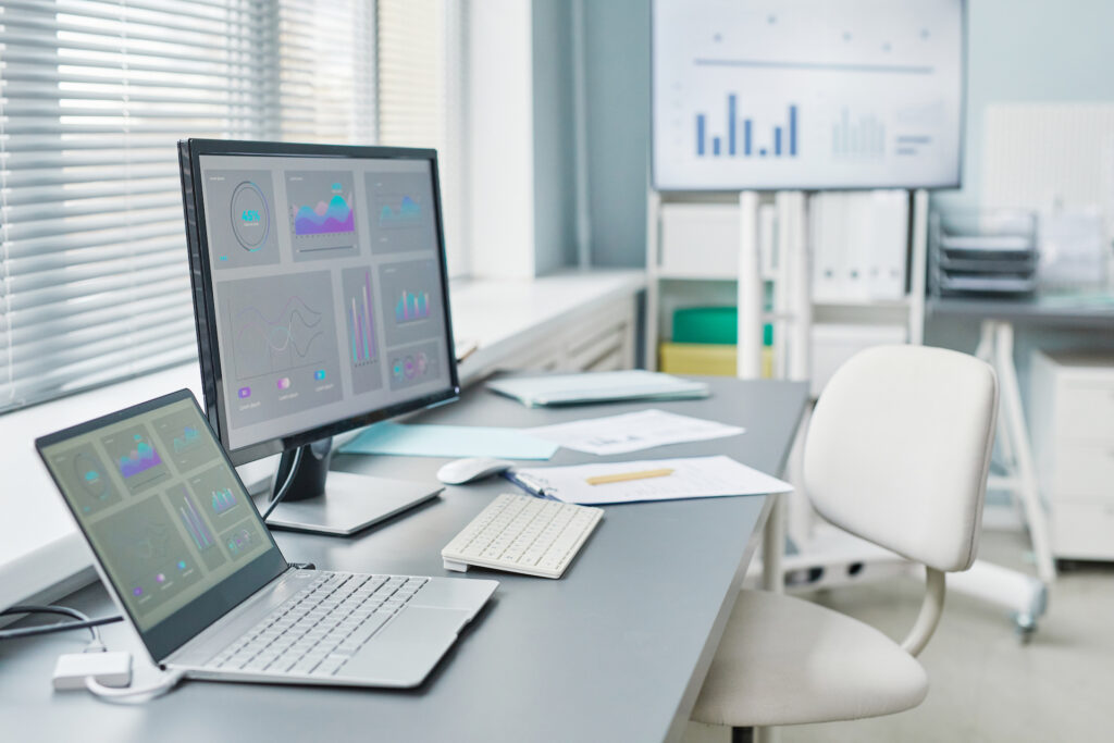 Workplace of chemist with computers